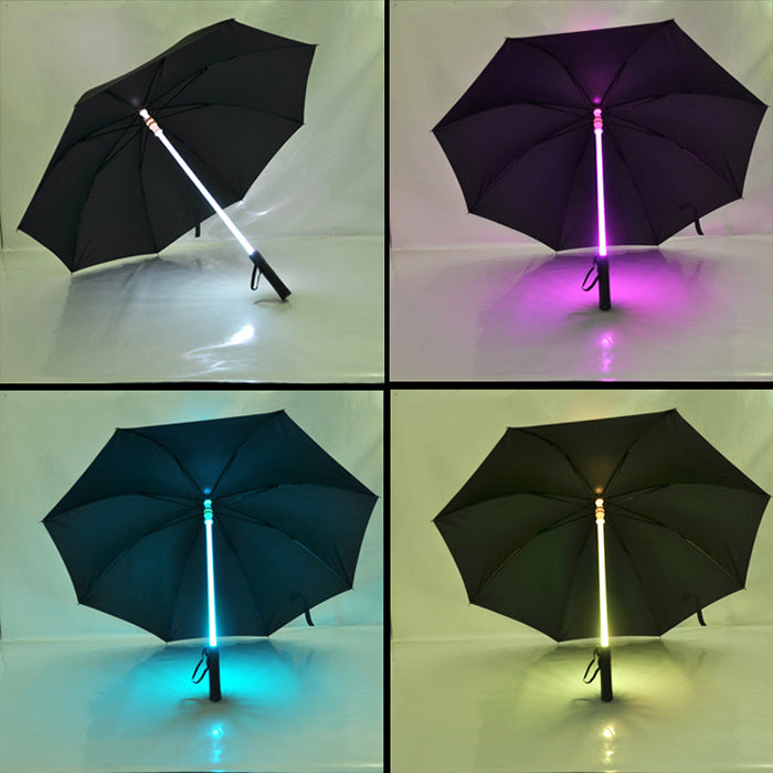 Waterproof Portable Night Walks Rainy Days Red Light Up Umbrella with Style LED Handle