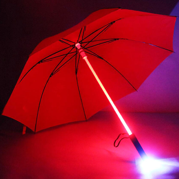 Waterproof Portable Night Walks Rainy Days Red Light Up Umbrella with Style LED Handle